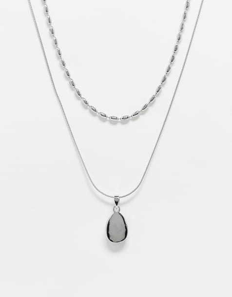 Reclaimed Vintage – Zweireihige Unisex-Kette mit Kunststein-Anhänger in Grau - view 1