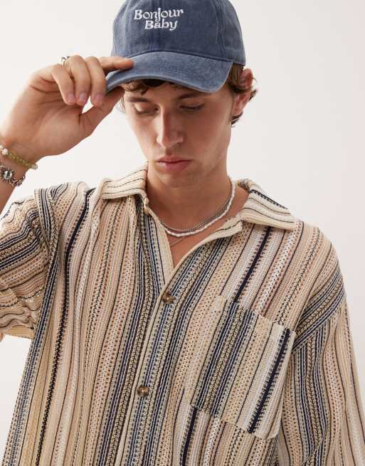 Reclaimed Vintaged knitted shirt in stripe co-ord, 2 of 4