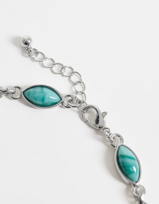 Reclaimed Vintage&nbsp;unisex&nbsp;faux moss agate chain link bracelet in silver, 3 of 3