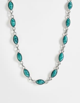 Reclaimed Vintage Unisex Faux Moss Agate Chain Link Necklace In Gray