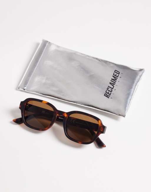 Reclaimed Vintage unisex rounded square sunglasses with brown lens in dark tortoiseshell, 3 of 3