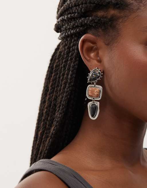Reclaimed Vntage faux stone drop earrings in silver