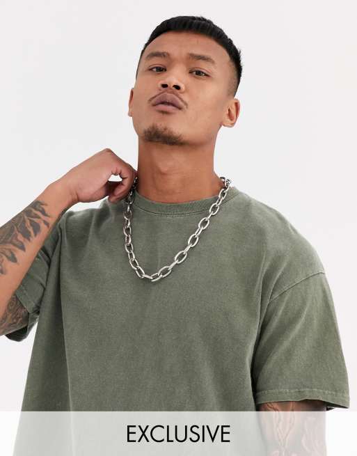 Reclaimed Vintage - Kakifarvet oversized bleget t-shirt
