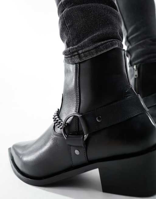 Red Tape - Bottines à talon style santiags en cuir avec chaîne - Noir, 3 de 4
