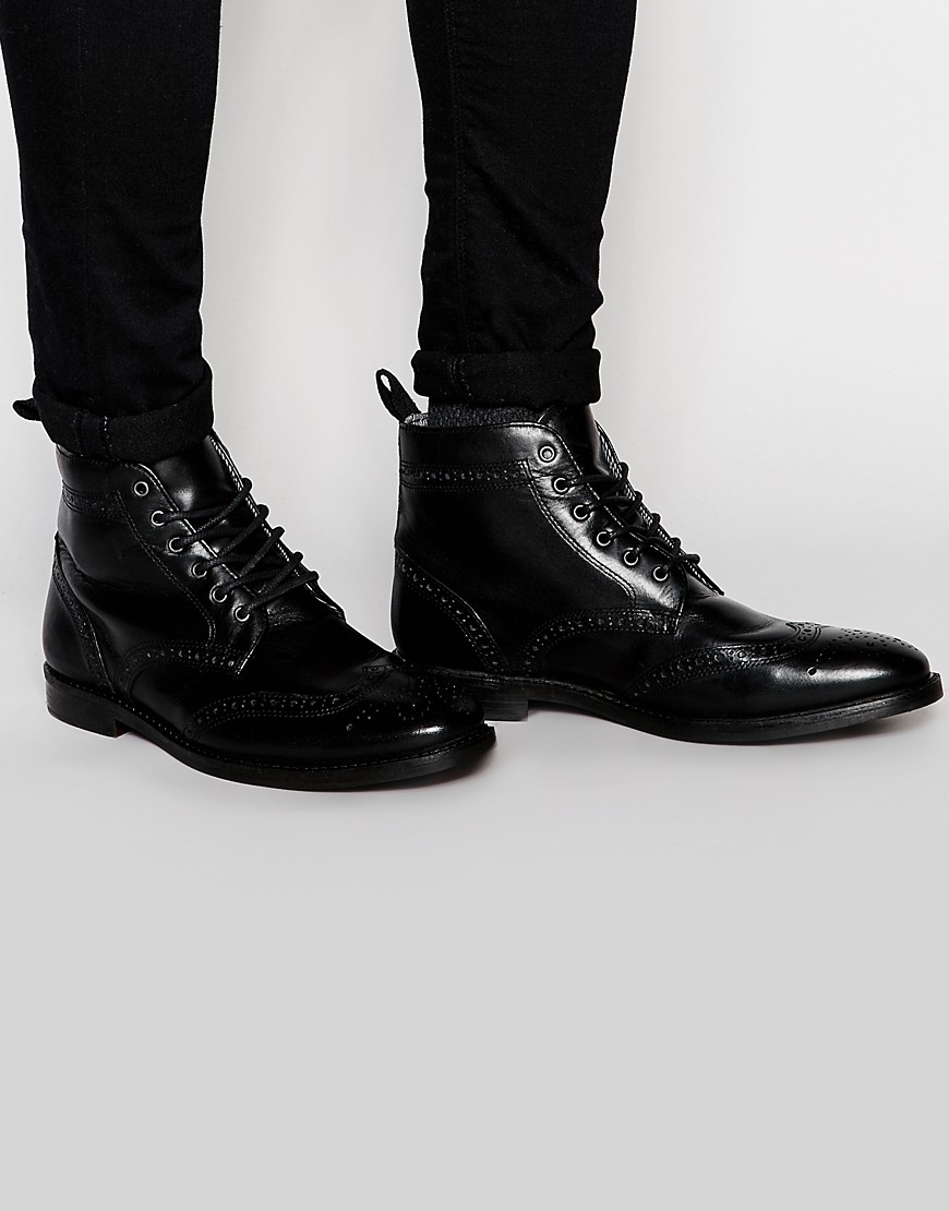 Red Tape Brogue Boots-Black