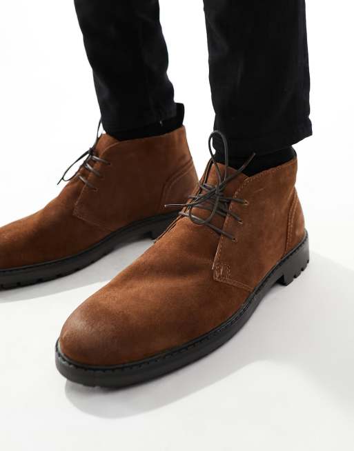 Red Tape – Bruna chukkaboots i arbetarstil och läder med bred passform, 4 av 4