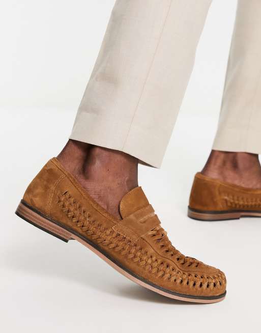 Red Tape – Bruna vävda loafers i läder