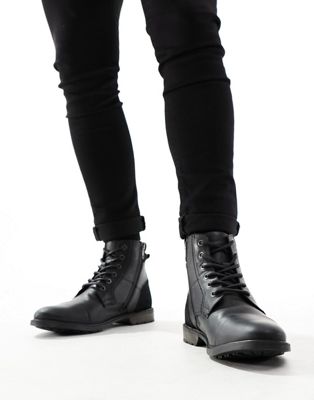 Red Tape Lace Up Brogue Boots In Black Leather