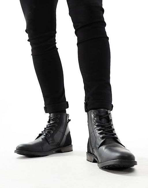 Red Tape Casual Lace Up Boots in Black Leather - ASOS Outlet