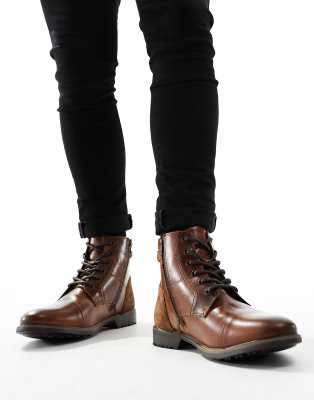 RED TAPE CASUAL LACE UP BOOTS IN DARK BROWN LEATHER