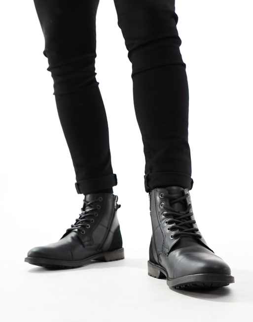 Red Tape - Casual leren veterlaarzen in zwart