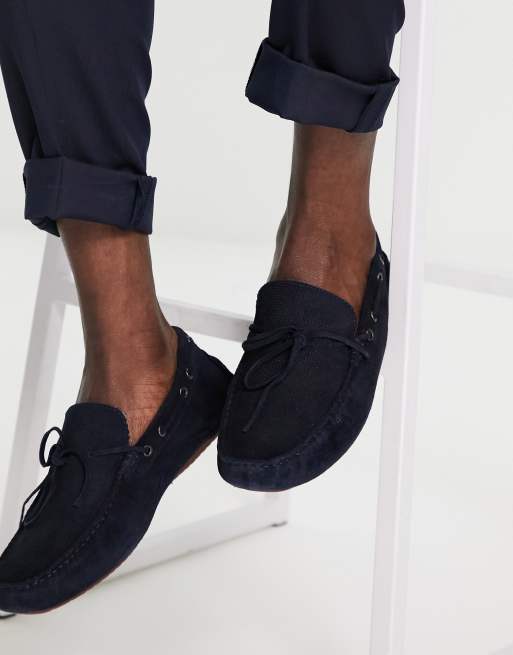 Red Tape - Chaussures de conduite larges à pampille en daim - Bleu marine, 4 de 4