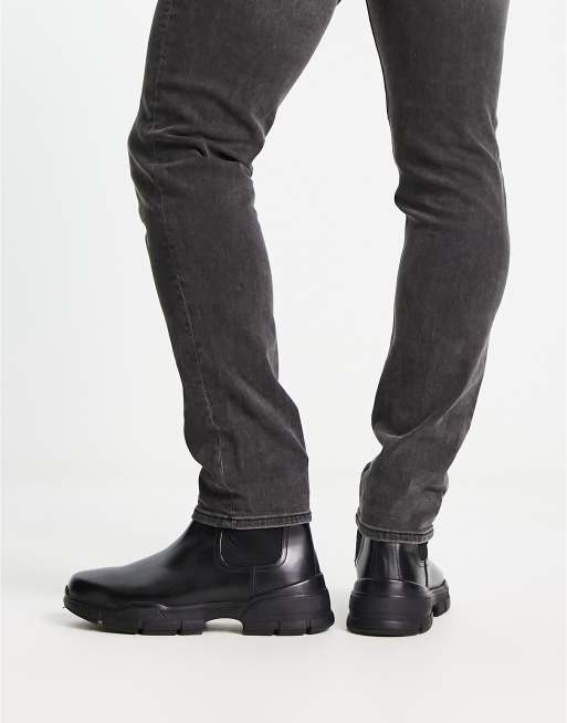 Red Tape – Chelsea-Regenstiefel aus schwarzem Leder mit Profilsohle, 2 von 4