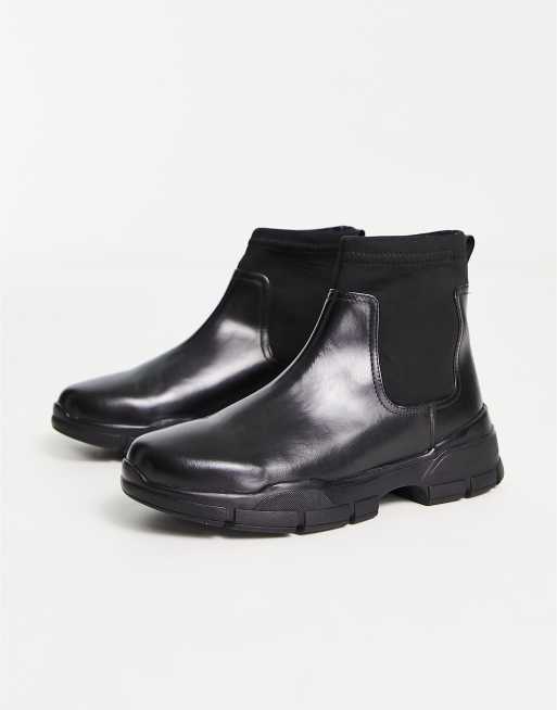 Red Tape – Chelsea-Regenstiefel aus schwarzem Leder mit Profilsohle, 3 von 4