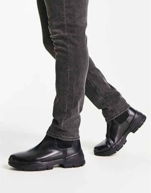 Red Tape – Chelsea-Regenstiefel aus schwarzem Leder mit Profilsohle, 4 von 4