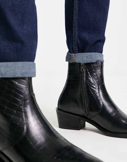 Red Tape – Chelsea-Westernstiefel in Schwarz mit Absatz und Kroko-Optik, 2 von 4