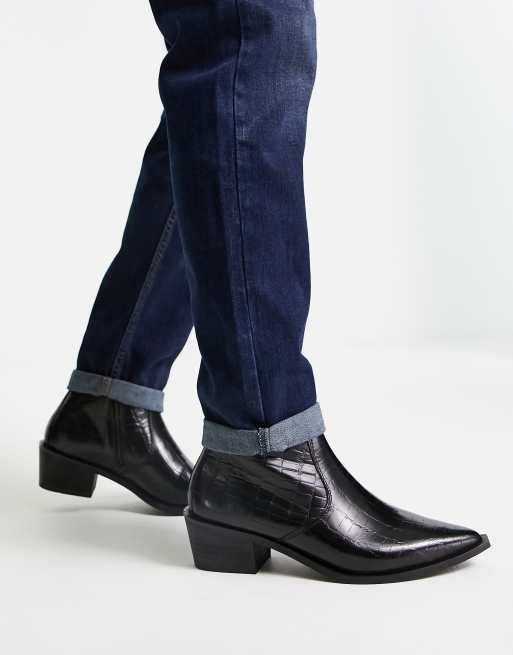 Red Tape – Chelsea-Westernstiefel in Schwarz mit Absatz und Kroko-Optik, 4 von 4