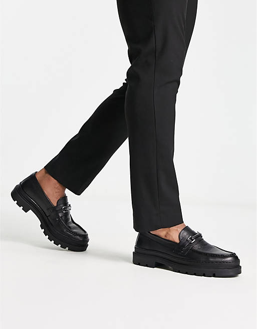 Red Tape chunky hardware loafers in black grain leather | ASOS