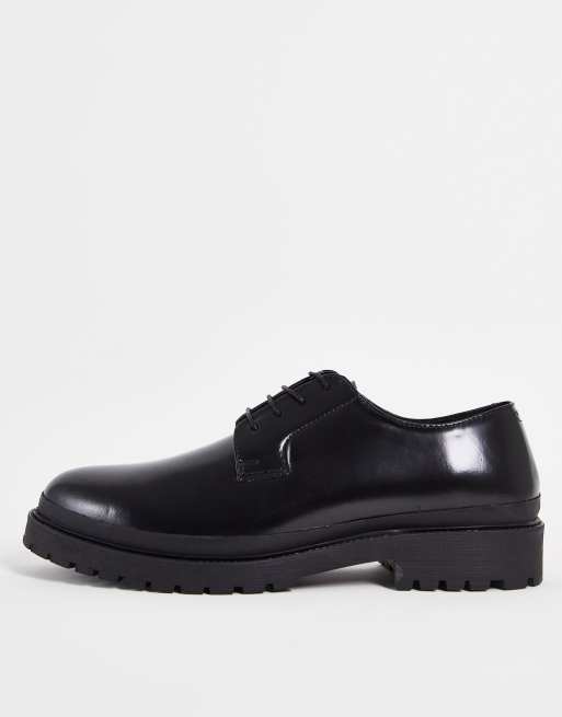 Red Tape chunky lace up shoes in black high shine leather | ASOS