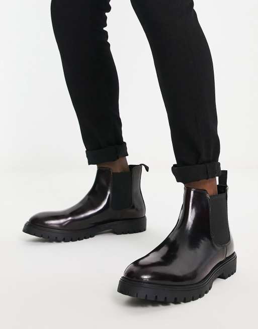 Red Tape chunky low ankle boots in burgundy leather | ASOS