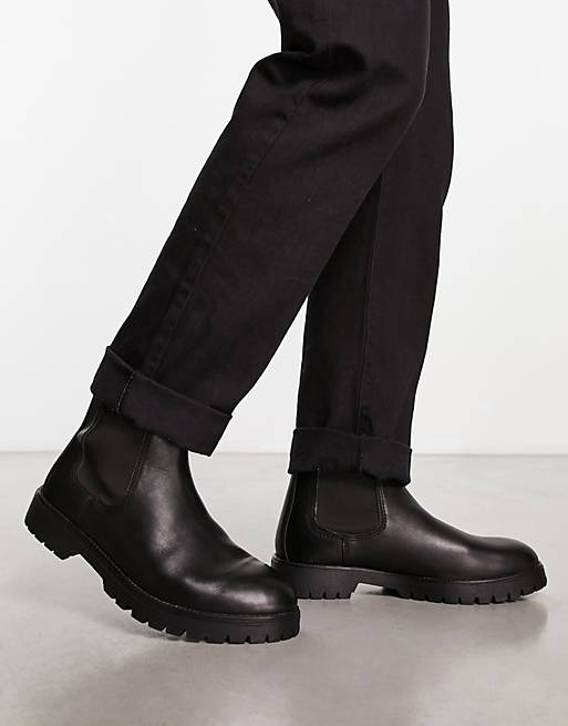 Red Tape chunky mid calf chelsea boots in black leather | ASOS