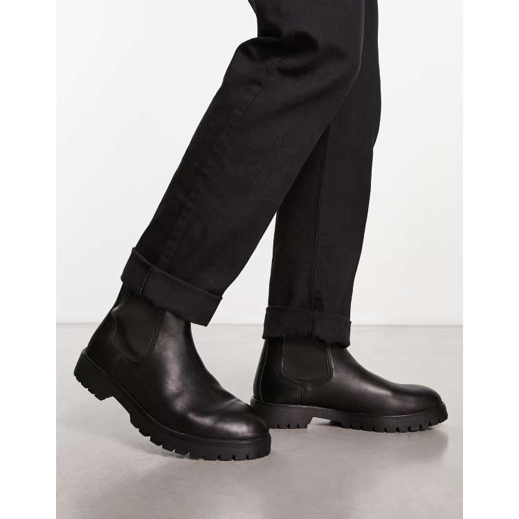 Red Tape Wide Fit Leather Formal Chelsea Boots in Black - ASOS Outlet