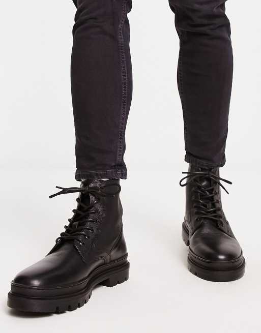 Shoes, Black Combat Boots With Red Bottoms