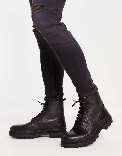 Red Tape Casual Lace Up Boots in Black Leather - ASOS Outlet