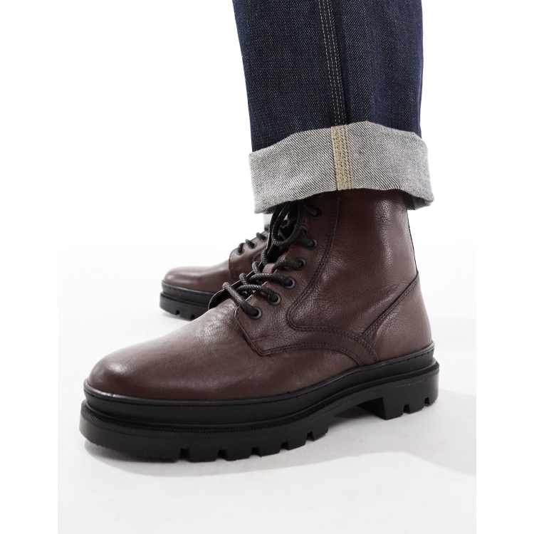 Red Tape chunky sole lace up boots in brown leather | ASOS display picture 1