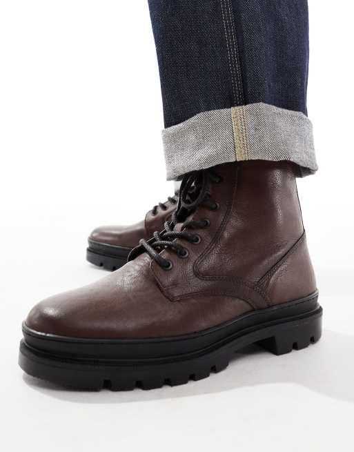 Red Tape chunky sole lace up boots in brown leather ASOS