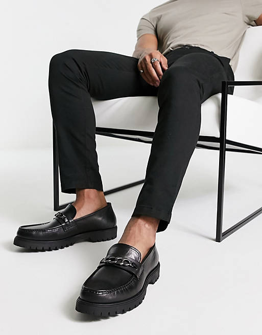 Red Tape chunky sole trim loafers in black leather | ASOS
