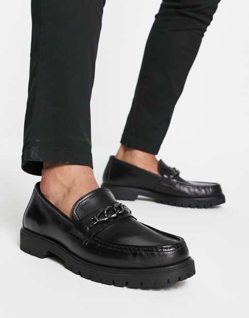 Red Tape chunky sole trim loafers in black leather