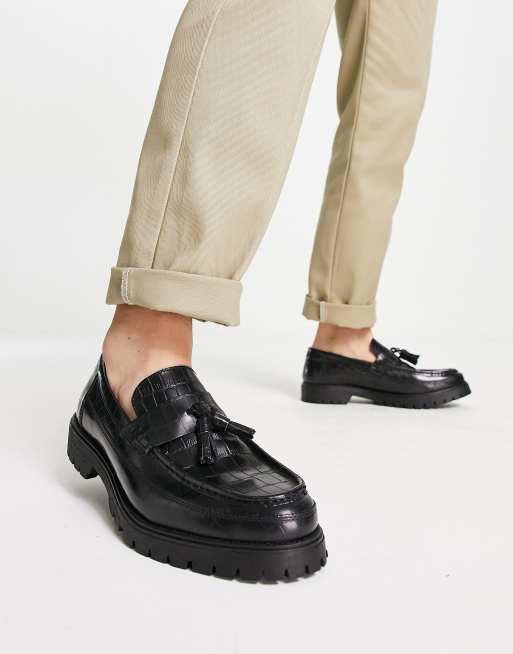 Red Tape chunky tassel loafers in black croc leather | ASOS