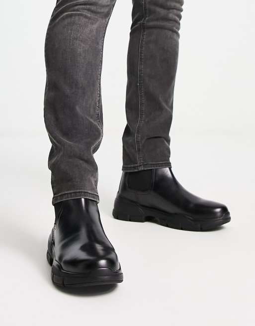 Red Tape cleated sole chelsea rain boots in black leather | ASOS