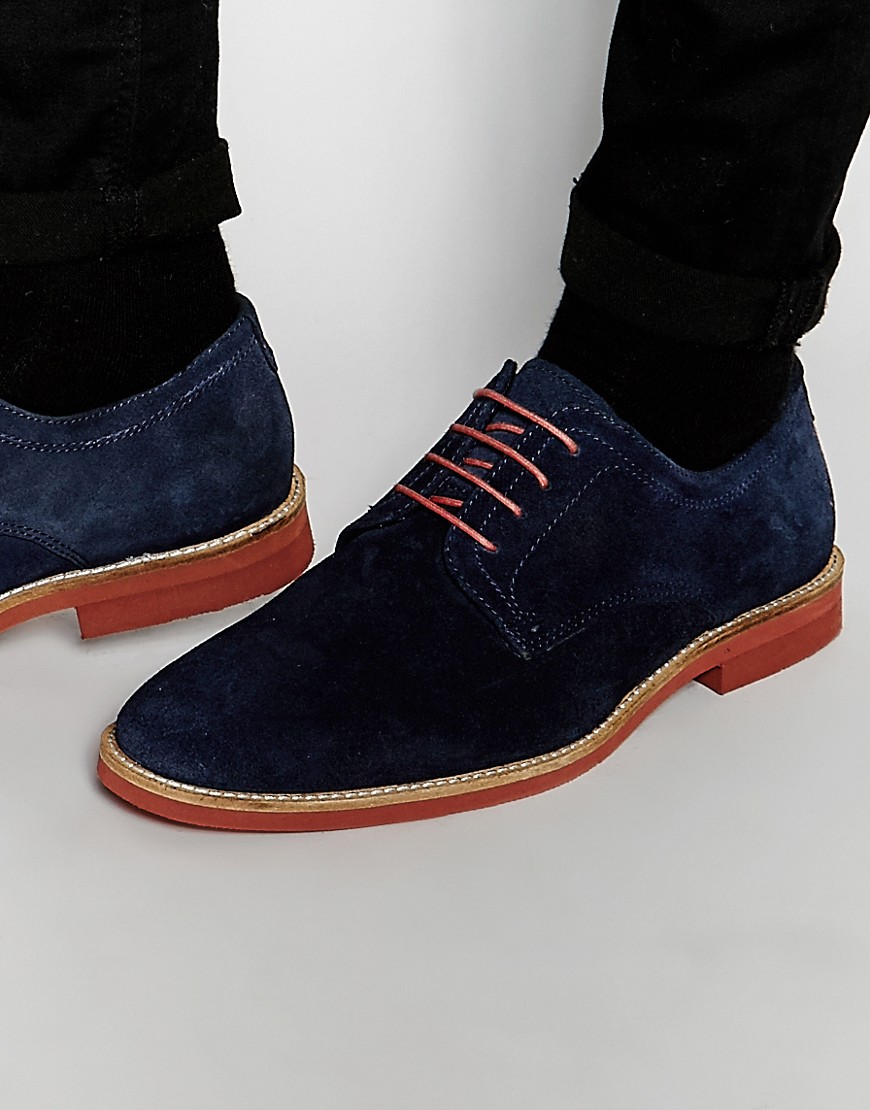 Red Tape Derby Shoes In Navy Suede-Blue