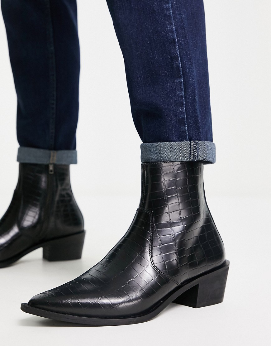 Red Tape heeled chelsea western boots in black croc