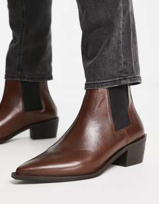 Red Tape heeled chelsea western boots in brown leather