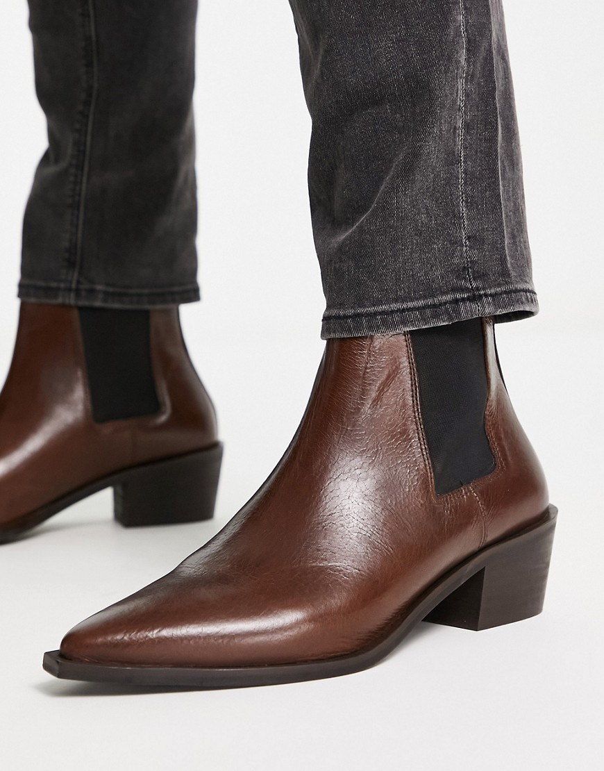 Red Tape Heeled Chelsea Western Boots In Brown Leather