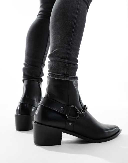 Red Tape heeled hardware chain western boots in black leather, 2 of 4