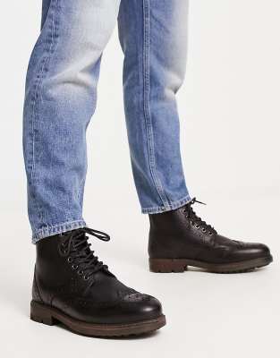 Red Tape lace up brogue boots in black leather - ASOS Price Checker