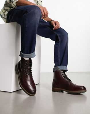  lace up brogue boots in burgundy leather