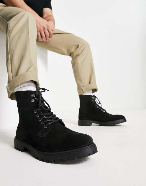 Black combat store boots red laces