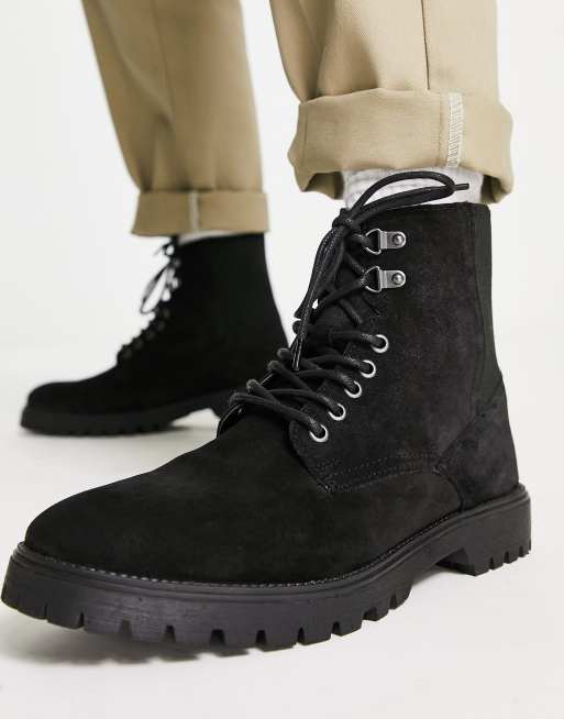 Mens black suede lace up clearance boots