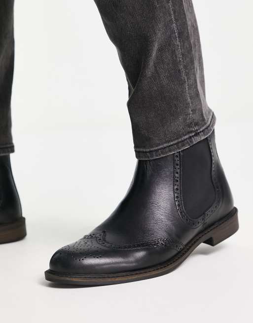 Leather brogue ankle sales boots