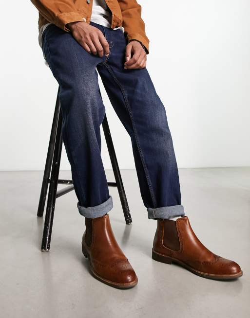 Red Tape leather brogue chelsea boots in tan