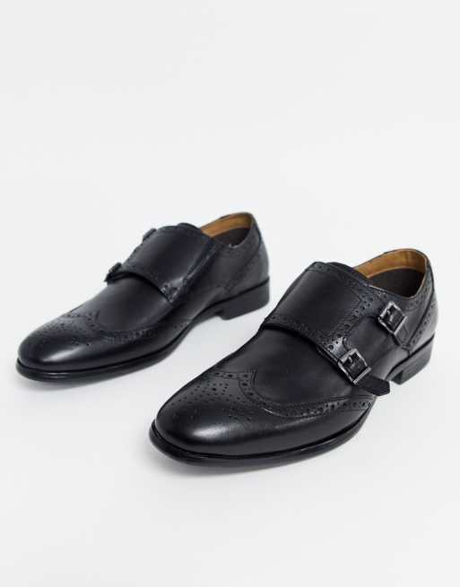 Red Tape leather brogue monk shoe in black | ASOS