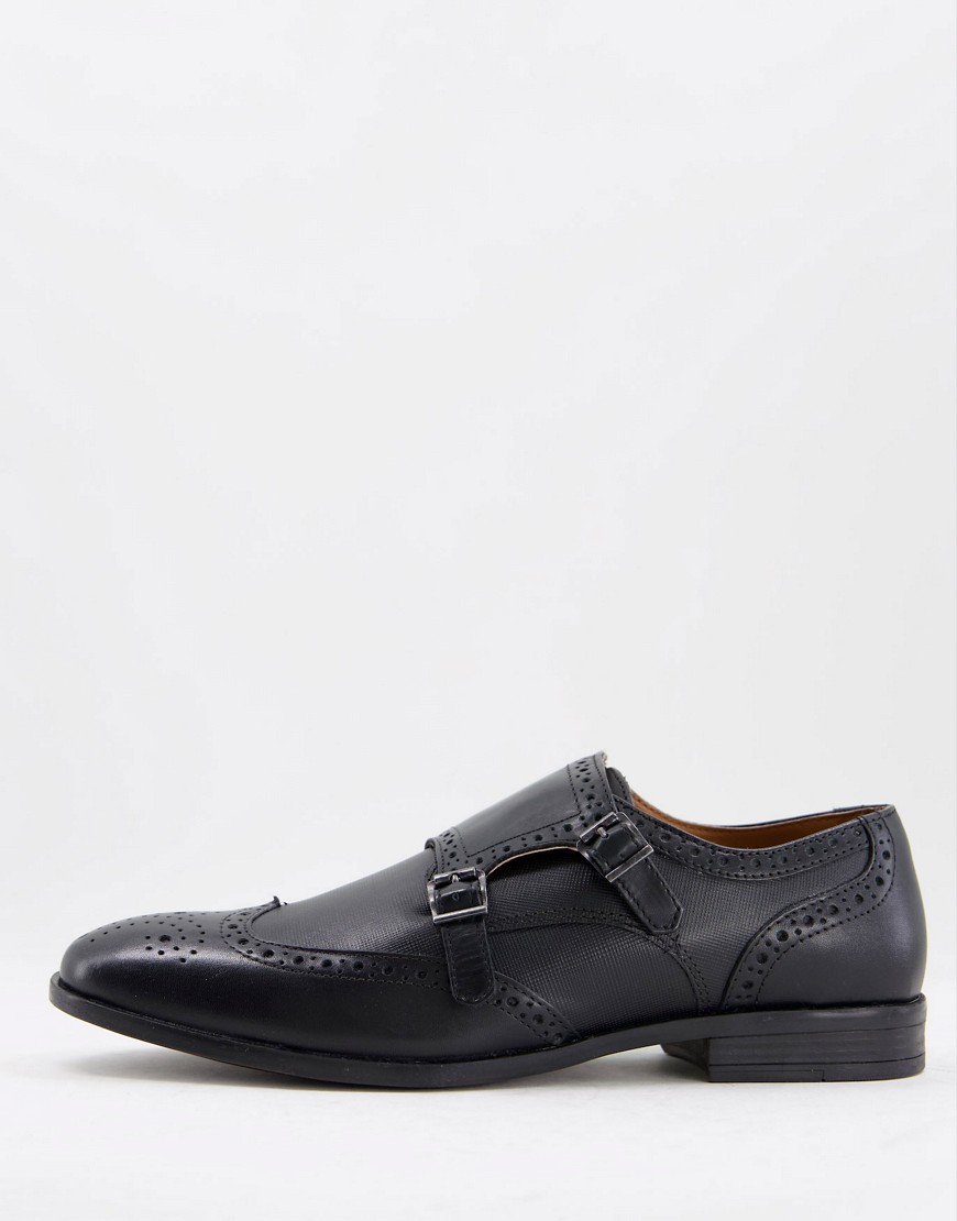 Red Tape leather brogue monk shoes in black