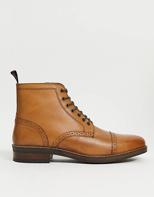 Red Tape leather brogue toe cap lace up boots in tan | ASOS