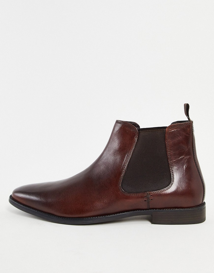 Red Tape Leather Formal Chelsea Boots In Brown