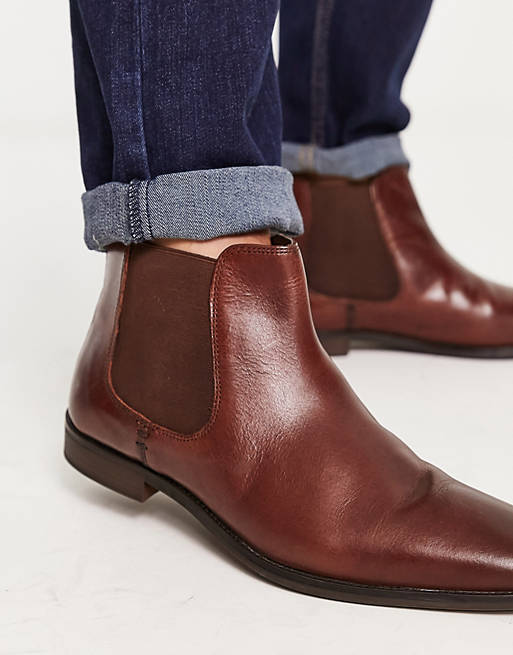 Red Tape leather formal chelsea boots in brown